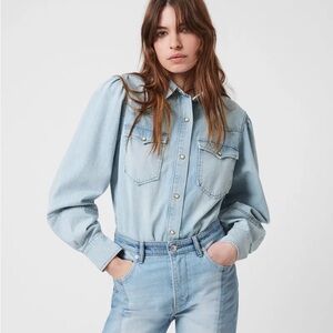 All Saints Veela Light Blue Denim Bodysuit Shirt